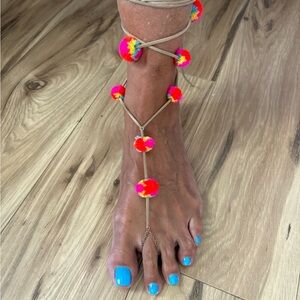 Colorful Pom Pom Foot Jewelry festival boho anklet - BNWT never worn!